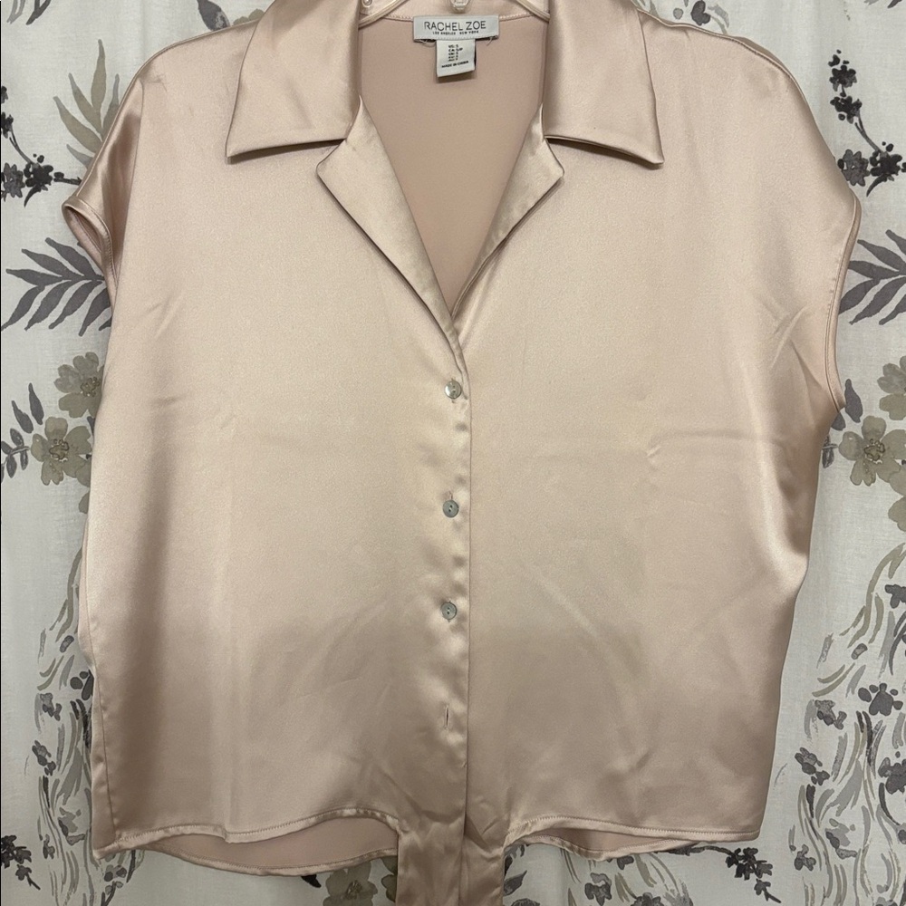 Rachel Zoe Satin Blouse in Soft Beige